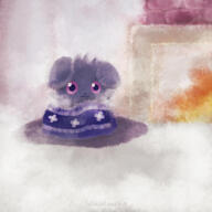 :3 amount:solo atmosphere:home body-type:semi-anthro fireplace series:pokemon species:espurr style:lineless style:painted style:playful // 2000x2000 // 211KB