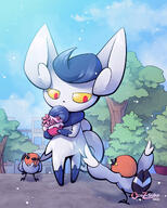 amount:multiple atmosphere:town body-type:anthro body-type:semi-anthro food hall-of-fame:bronze pokepuff species:fletchling species:meowstic sweets // 1600x2000 // 474KB