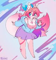 amount:solo body-type:anthro body-type:slightly-chubby casual-outfit hoodie skirt species:fox style:kemono style:pastel-colors sweater // 1600x1700 // 282KB