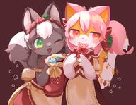 amount:pair atmosphere:christmas body-type:anthro body-type:semi-anthro dress eating hall-of-fame:bronze lollipop outfit species:fox style:kemono style:lineless visibly-shy wearing-bow // 2048x1592 // 260KB