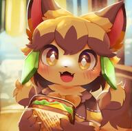 amount:solo atmosphere:sunlight body-type:semi-anthro earrings happy sandwich species:fox style:icon style:intentional-blur style:kawaii style:kemono style:noisy style:playful visibly-shy // 1266x1256 // 188KB