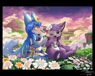 amount:pair atmosphere:flowers atmosphere:hills body-type:semi-anthro feminine flower hall-of-fame:bronze holding-object necklace species:fox style:girly style:kemono style:painted style:very-detailed wearing-flower // 2048x1647 // 402KB