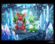 amount:pair atmosphere:cavern body-type:semi-anthro gems hall-of-fame:bronze species:dragon species:fruit-creature strawberry style:kemono style:painted style:very-detailed // 2048x1646 // 492KB