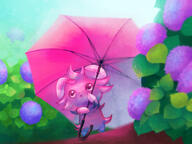 amount:solo atmosphere:flowers body-type:semi-anthro series:pokemon species:espurr style:colored-lighting style:intentional-blur style:painted umbrella // 1600x1200 // 1.4MB