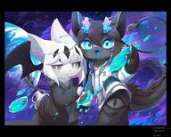 amount:pair atmosphere:evil atmosphere:night atmosphere:powerful body-type:semi-anthro casual-outfit gems hall-of-fame:bronze hoodie species:cat species:fox style:kemono style:painted style:very-detailed sweater wings // 2048x1647 // 383KB