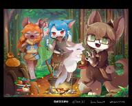 amount:multiple atmosphere:forest body-type:feral body-type:semi-anthro campfire forehead-gem glasses hall-of-fame:bronze mushrooms nerdy species:fox style:kemono style:painted style:very-detailed // 2048x1646 // 393KB