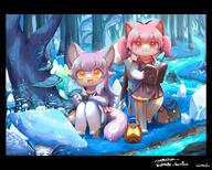 amount:pair atmosphere:fantasy atmosphere:forest atmosphere:mushroom-forest atmosphere:river body-type:anthro body-type:semi-anthro book gems hall-of-fame:bronze hall-of-fame:silver mushrooms nerdy species:fox style:kemono style:painted style:very-detailed // 2048x1646 // 431KB