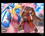 amount:pair atmosphere:sakura atmosphere:town body-type:semi-anthro dress hall-of-fame:bronze species:dragon species:goat style:kemono style:painted style:very-detailed // 2048x1647 // 365KB