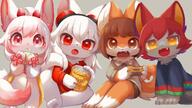 amount:multiple body-type:semi-anthro casual-outfit eating food hall-of-fame:bronze species:food-creature species:fox style:kemono style:painted style:very-detailed // 1920x1080 // 240KB