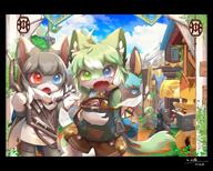 amount:multiple atmosphere:town body-type:semi-anthro bow hall-of-fame:bronze heterochromia outfit species:fox style:kemono style:painted style:very-detailed weapon // 3741x3008 // 1.1MB