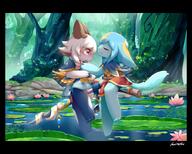 amount:pair atmosphere:forest atmosphere:lake body-type:anthro body-type:semi-anthro broomstick hall-of-fame:bronze romance species:cat style:kemono style:painted style:very-detailed // 3741x3008 // 1008KB