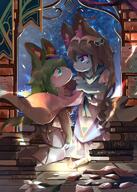 amount:pair atmosphere:castle atmosphere:night atmosphere:regal atmosphere:sunlight body-type:semi-anthro book hall-of-fame:bronze nerdy species:bunny species:fox style:dim style:kemono style:painted style:very-detailed // 1464x2048 // 379KB