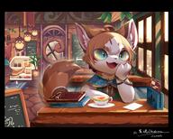 amount:solo atmosphere:cafe body-type:anthro body-type:semi-anthro book hall-of-fame:bronze outfit species:cat style:kemono style:painted style:very-detailed tea // 3741x3008 // 795KB