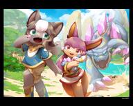 amount:pair atmosphere:fantasy atmosphere:hills atmosphere:mountains atmosphere:river body-type:semi-anthro fantasy-creatures gems hair hall-of-fame:bronze long-hair outfit species:bunny style:kemono style:painted style:very-detailed // 2048x1647 // 351KB