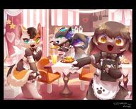 amount:multiple atmosphere:cafe atmosphere:restaurant body-type:semi-anthro cake drink food maid omelyte outfit sandwich species:bunny species:cat species:dragon style:girly style:kemono style:lineless style:painted style:playful style:very-detailed style:very-girly sweets wearing-bow // 3741x3008 // 922KB