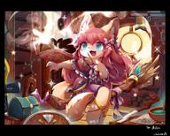 amount:solo atmosphere:fantasy atmosphere:powerful body-type:semi-anthro book dress hall-of-fame:bronze magic nerdy species:fox style:intentional-blur style:kemono style:painted style:very-detailed wearing-bow // 3741x3008 // 948KB