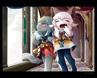 amount:pair atmosphere:castle body-type:semi-anthro butterflies hall-of-fame:bronze species:cat species:fox style:kemono style:painted style:very-detailed wearing-bow // 2048x1647 // 343KB