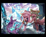 amount:pair atmosphere:fantasy atmosphere:mountains atmosphere:ruins body-type:semi-anthro gems hall-of-fame:bronze map outfit species:fox style:kemono style:painted style:very-detailed sword undead // 3741x3008 // 1.0MB