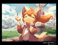amount:solo atmosphere:mountains atmosphere:town atmosphere:windy body-type:anthro body-type:semi-anthro casual-outfit hall-of-fame:bronze ice-cream jacket long-hair species:fox style:kemono style:painted style:very-detailed sweater windmill // 3235x2550 // 645KB