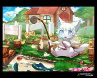amount:solo atmosphere:field atmosphere:petals atmosphere:river atmosphere:town body-type:feral body-type:semi-anthro butterflies fishing hall-of-fame:bronze species:unknown style:kawaii style:kemono style:painted style:very-detailed wings // 3741x3008 // 1.1MB