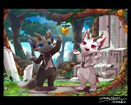 amount:pair atmosphere:forest atmosphere:ruins body-type:anthro body-type:semi-anthro fantasy-fruits food fruit hall-of-fame:bronze species:cat style:kemono style:painted style:very-detailed // 3741x3008 // 1.2MB