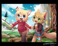 amount:pair atmosphere:fantasy body-type:anthro body-type:semi-anthro butterflies casual-outfit glasses hall-of-fame:bronze handholding hoodie species:fox style:girly style:kemono style:nerdy style:painted style:playful style:very-detailed sweater thigh-highs // 3741x3008 // 982KB
