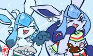 amount:pair atmosphere:halloween body-type:anthro body-type:feral body-type:semi-anthro hall-of-fame:bronze happy heart-mouth hot-chocolate marshmallows scarf series:eeveelutions series:pokemon species:glaceon species:shiny-pokemon style:blue style:kemono style:playful style:simple-colors // 4096x2458 // 718KB
