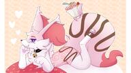 amount:solo bell-collar body-type:anthro body-type:semi-anthro chocolate collar food freckles ice-cream laying-on-belly oc smug species:braixen style:abstract-background style:detailed-pattern style:girly style:kawaii style:kemono style:outline style:pastel-colors style:playful style:very-girly style:very-kawaii sweets visual-teasing // 896x504 // 315KB