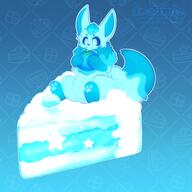 amount:solo body-type:feral cake food oran-berry pokemon-berries series:eeveelutions series:pokemon species:eevee species:fusion species:glaceon style:abstract-background style:blue style:outline sweets // 2048x2048 // 826KB
