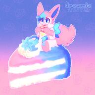 amount:solo body-type:feral cake food hall-of-fame:bronze hall-of-fame:silver series:eeveelutions series:pokemon species:shaymin species:sylveon strawberry style:girly style:outline style:pastel-colors sweets // 2048x2048 // 1.2MB