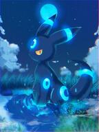 amount:solo atmosphere:field atmosphere:night body-type:feral moon pond series:eeveelutions series:pokemon species:shiny-pokemon species:umbreon style:chromatic-aberration style:glow style:intentional-blur style:noisy // 768x1024 // 155KB