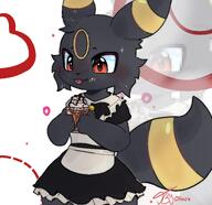 amount:solo blep body-type:anthro body-type:semi-anthro drink food latte maid outfit series:eeveelutions series:pokemon silly species:umbreon style:kawaii style:kemono sweets // 2048x1979 // 1.7MB
