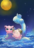 amount:multiple amount:pair atmosphere:beach atmosphere:night body-type:blob moon species:cleffa species:jigglypuff species:lapras style:kawaii style:noisy style:painted // 1451x2048 // 382KB