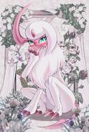 amount:solo atmosphere:flowers atmosphere:garden atmosphere:zen-garden body-type:feral embarrassed flower oc species:absol style:girly visibly-shy // 1384x2048 // 455KB