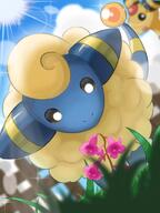 amount:pair atmosphere:farm atmosphere:field atmosphere:sunlight body-type:feral flower solo-focus species:ampharos species:mareep style:intentional-blur // 1200x1600 // 172KB