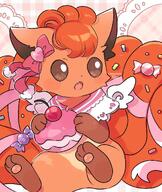 amount:solo atmosphere:cafe atmosphere:frilly-background body-type:feral candy outfit pokepuff species:vulpix style:contrasting-colors style:dithering style:girly style:kawaii style:playful style:very-girly wearing-bow wings // 1051x1245 // 230KB