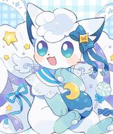 amount:solo body-type:feral candy hall-of-fame:bronze pokepuff species:alolan-vulpix style:detailed-pattern style:dithering style:pastel-colors style:playful wearing-bow wings // 1378x1636 // 319KB