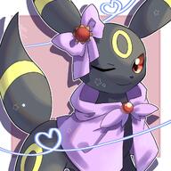 amount:solo body-type:feral cloak imitation opposite-clothing series:eeveelutions series:pokemon species:umbreon style:kawaii style:outline visual-teasing wearing-bow wink // 1280x1280 // 199KB
