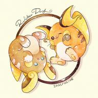 amount:pair blep body-type:feral body-type:slightly-chubby species:alolan-raichu species:raichu style:kawaii style:playful style:watercolor wink // 1640x1640 // 464KB