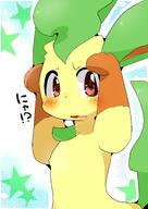 amount:solo body-type:anthro body-type:semi-anthro confused series:eeveelutions series:pokemon species:leafeon style:abstract-background style:kawaii style:kemono weirded-out // 2894x4093 // 1.5MB