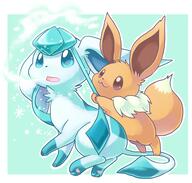 amount:pair atmosphere:powerful body-type:feral playing-with-hair series:eeveelutions series:pokemon silly species:eevee species:glaceon style:kawaii style:outline style:playful // 550x525 // 244KB