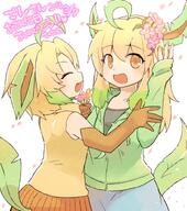 affection amount:pair atmosphere:petals body-type:anthro body-type:humanoid casual-outfit feminine flower hall-of-fame:bronze hoodie series:eeveelutions series:pokemon skirt species:leafeon style:girly style:kawaii style:kemono style:noisy sweater wearing-flower // 700x790 // 121KB
