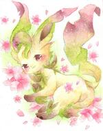 amount:solo atmosphere:flowers body-type:feral flower hall-of-fame:bronze series:eeveelutions series:pokemon species:leafeon style:watercolor // 486x624 // 70KB