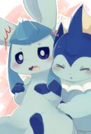 affection amount:pair body-type:feral body-type:slightly-chubby cuddling embarrassed hall-of-fame:bronze series:eeveelutions series:pokemon species:glaceon species:vaporeon style:girly style:kawaii style:kemono style:outline style:painted style:playful style:striped-background visibly-shy // 1680x2480 // 179KB