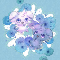 amount:pair body-type:semi-anthro series:pokemon species:espurr species:shiny-pokemon style:abstract-background style:girly style:sparkly style:watercolor // 2000x2000 // 1.3MB