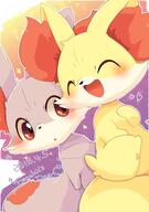 affection amount:pair body-type:feral cheek-rub pressing-same-body-part-against-each-other species:fennekin species:shiny-pokemon style:kawaii style:outline // 2886x4096 // 761KB