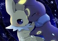 affection amount:pair atmosphere:forest atmosphere:night atmosphere:snowy body-type:feral cuddling hall-of-fame:bronze romance scarf series:eeveelutions series:pokemon species:jolteon species:umbreon // 2894x2039 // 386KB