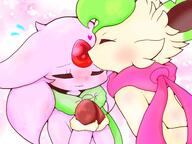 affection amount:pair body-type:feral body-type:semi-anthro forehead-gem hall-of-fame:bronze hall-of-fame:silver kissing nervous pir pressing-same-body-part-against-each-other scarf series:eeveelutions series:pokemon species:espeon species:leafeon style:abstract-background style:girly style:playful style:very-girly style:very-playful visibly-shy wholesome // 4096x3065 // 835KB