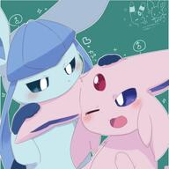 amount:pair annoyed body-type:feral forehead-gem nomming series:eeveelutions series:pokemon species:espeon species:glaceon style:kawaii style:outline visibly-shy visual-teasing // 4096x4096 // 553KB