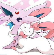 affection amount:pair body-type:feral cuddling forehead-gem hall-of-fame:bronze series:eeveelutions series:pokemon species:espeon species:sylveon style:kawaii style:playful // 3000x3034 // 463KB